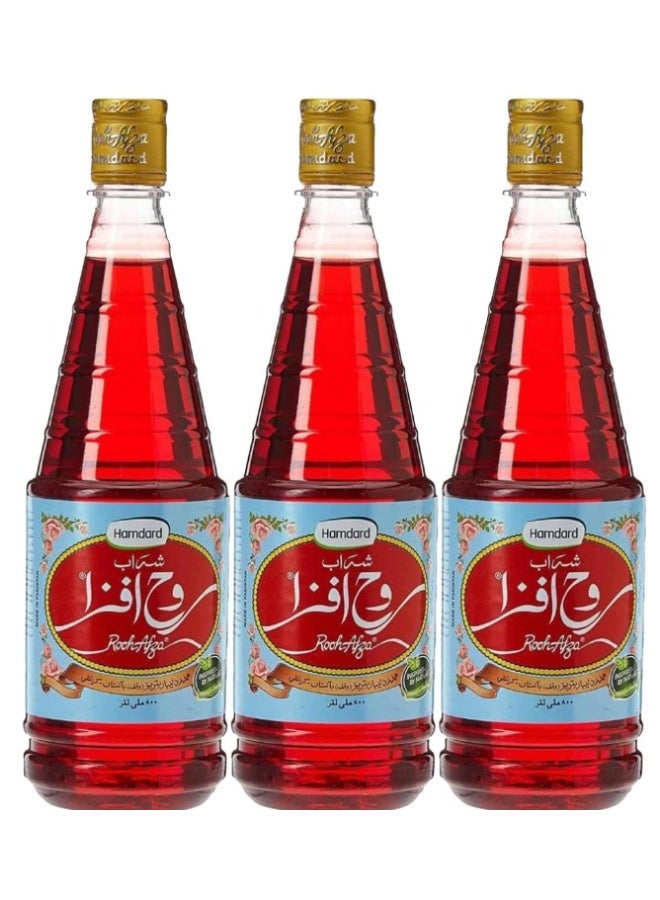 Hamdard Rooh Afza Sharbat Syrup, Rose, 800 ML (Pack of 3) - Image 1